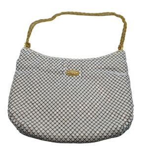 VINTAGE Mesh Double Chainmail Strap Handbag 70s White Gold Disco